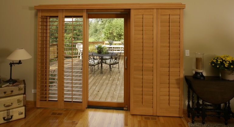 Boston wood shutter sliding door